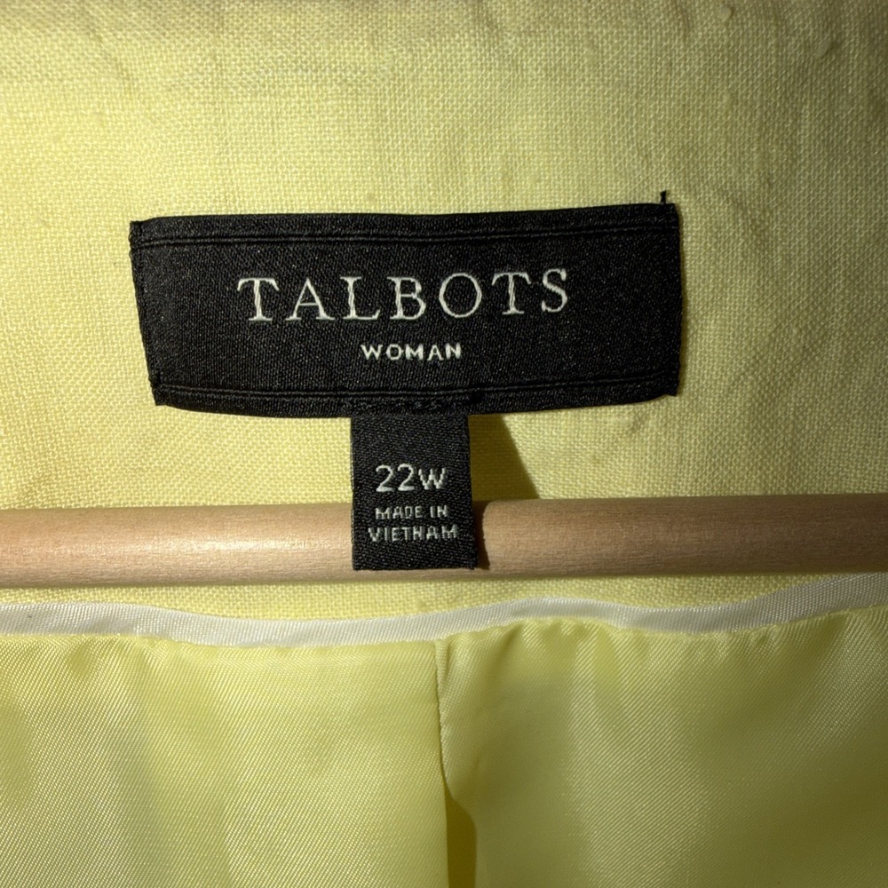 Talbots Open Front 100% Linen Blazer Size 22W Yellow Lined Lagenlook Preppy - Picture 3 of 6